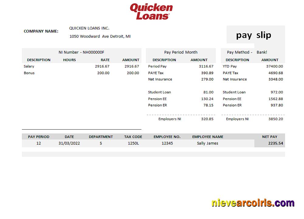 USA Quicken Loans Inc. mortgage loan company pay stub